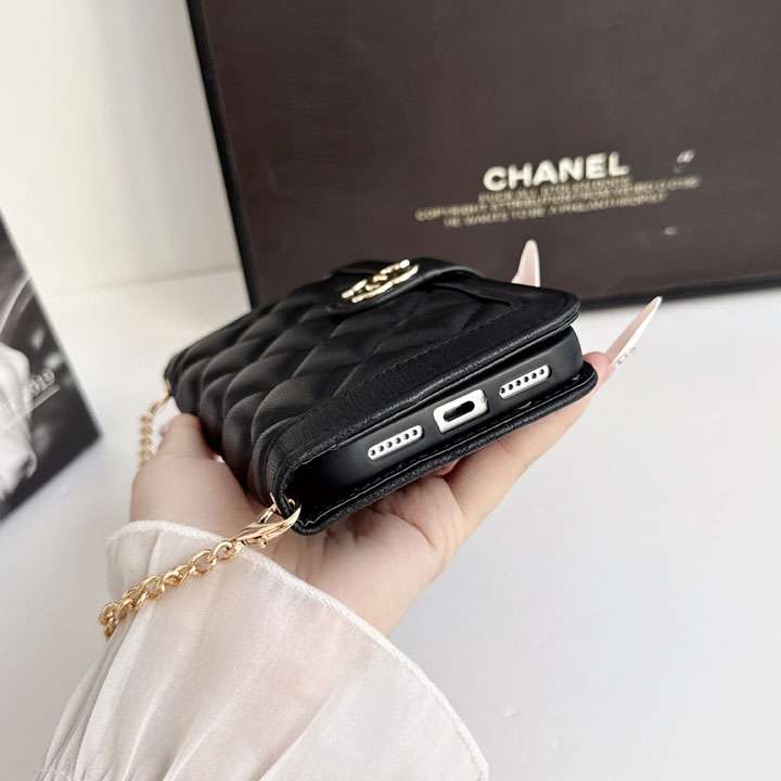 chanel iphone18proケース 手帳型 ショルダーチェーン付き