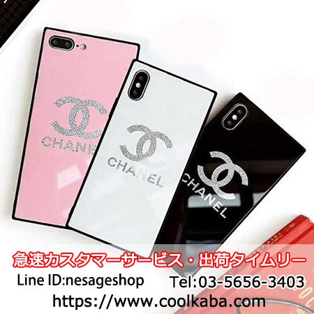 Chanel 背面ガラスカバー アイフォンテン Iphone X ケース ブランド Iphone8プラス カバー Chanel スクエア